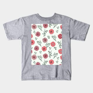 Dusty Pink Flowers on Palest Green Vertical Kids T-Shirt